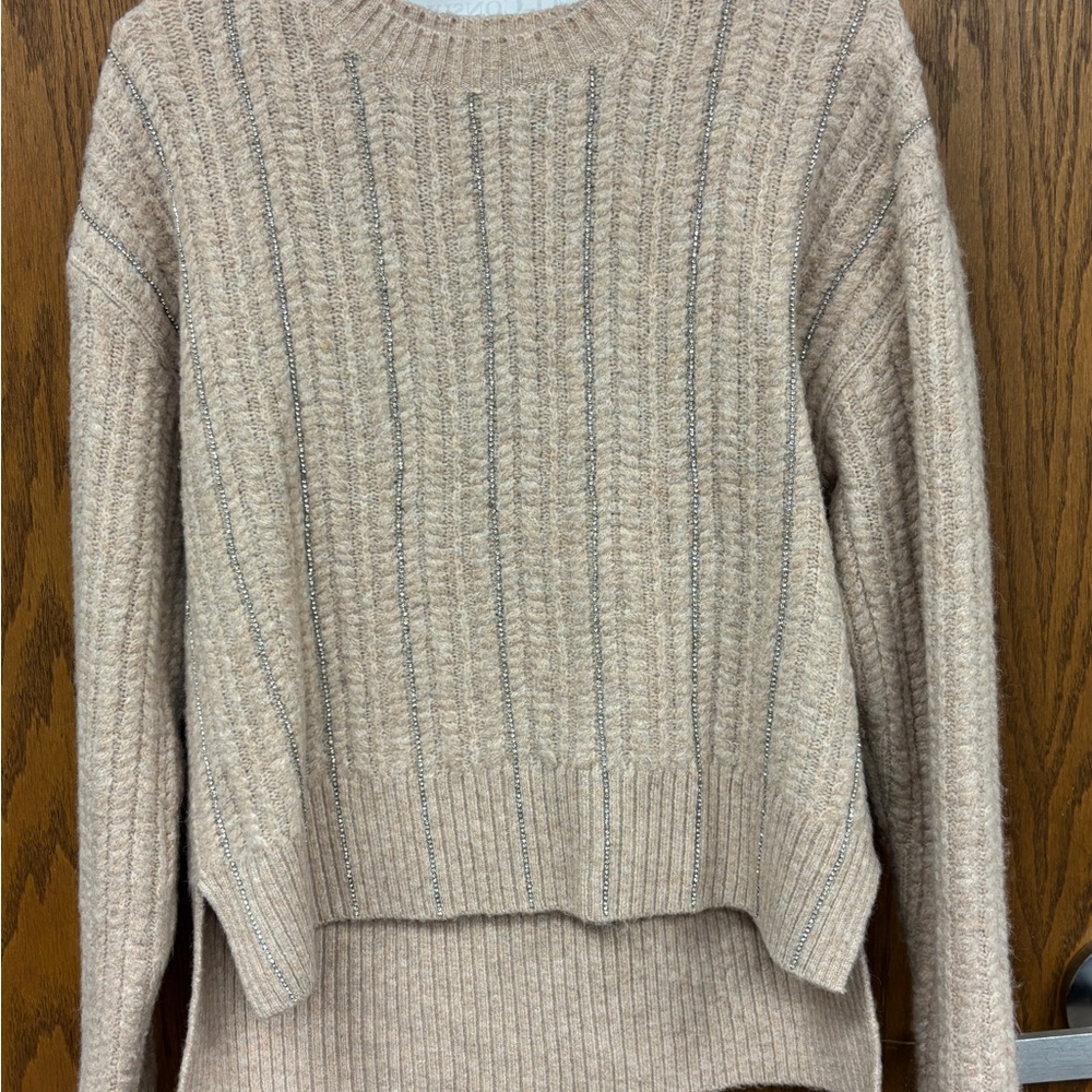 Nine West Tan Crew Neck Sweater with Ribbed Knit